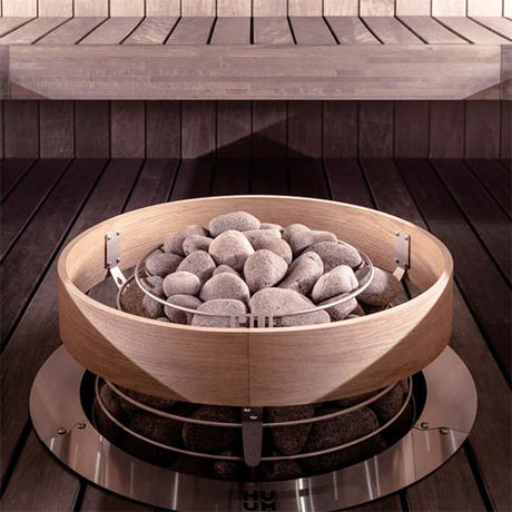 HUUM safety rail for HIVE Mini on its own — oak ring with three stainless steel mounting brackets