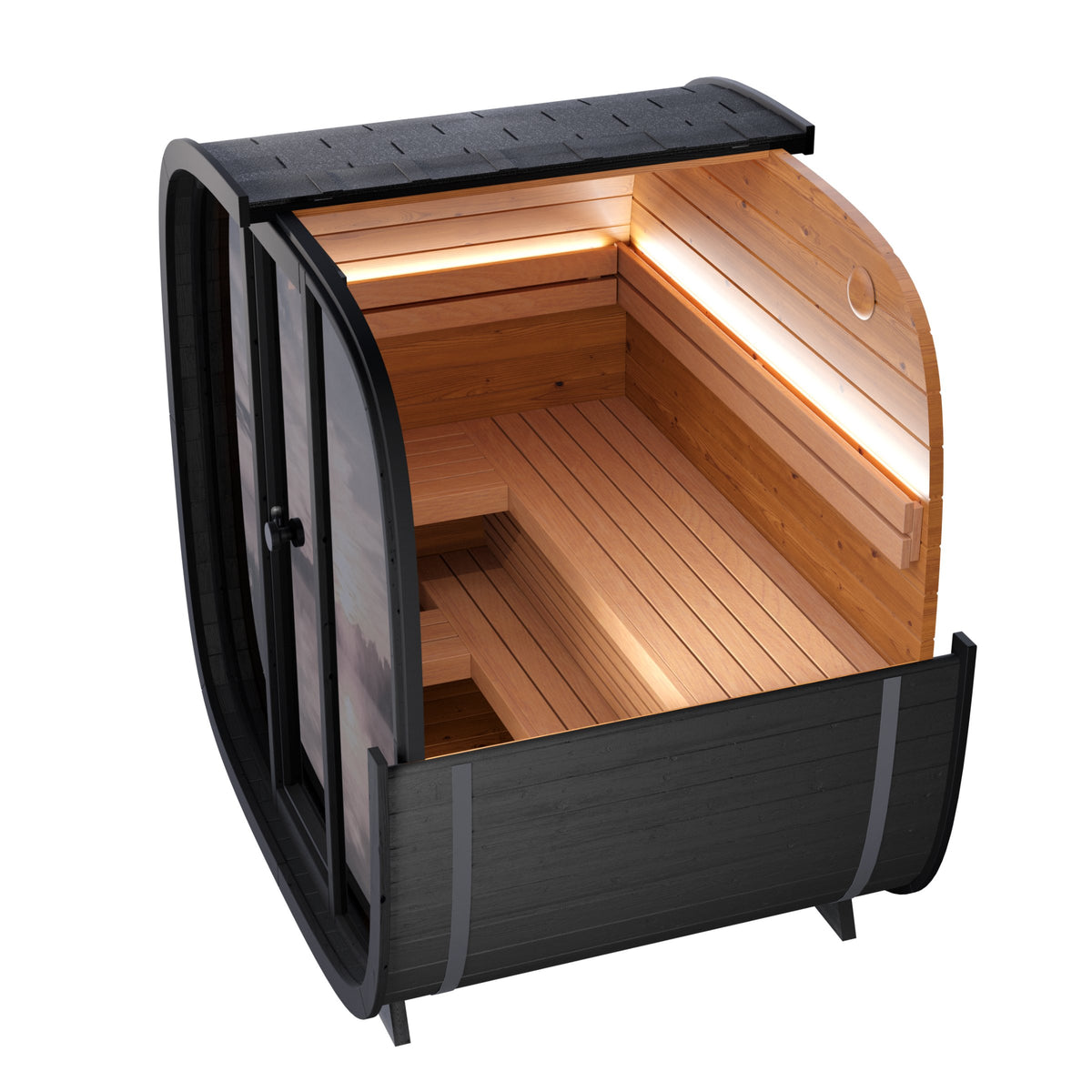 Leil Black Cube cutaway showing L-shaped benches