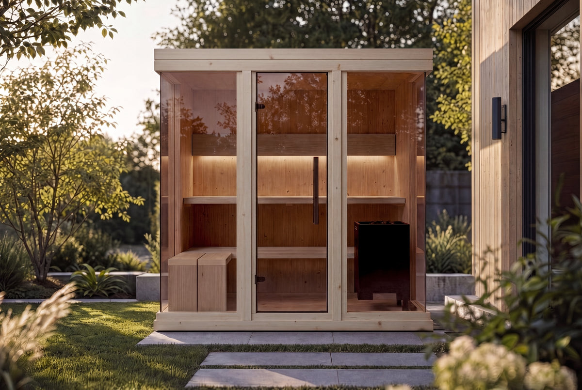 Leil Celto M outdoor sauna in a garden