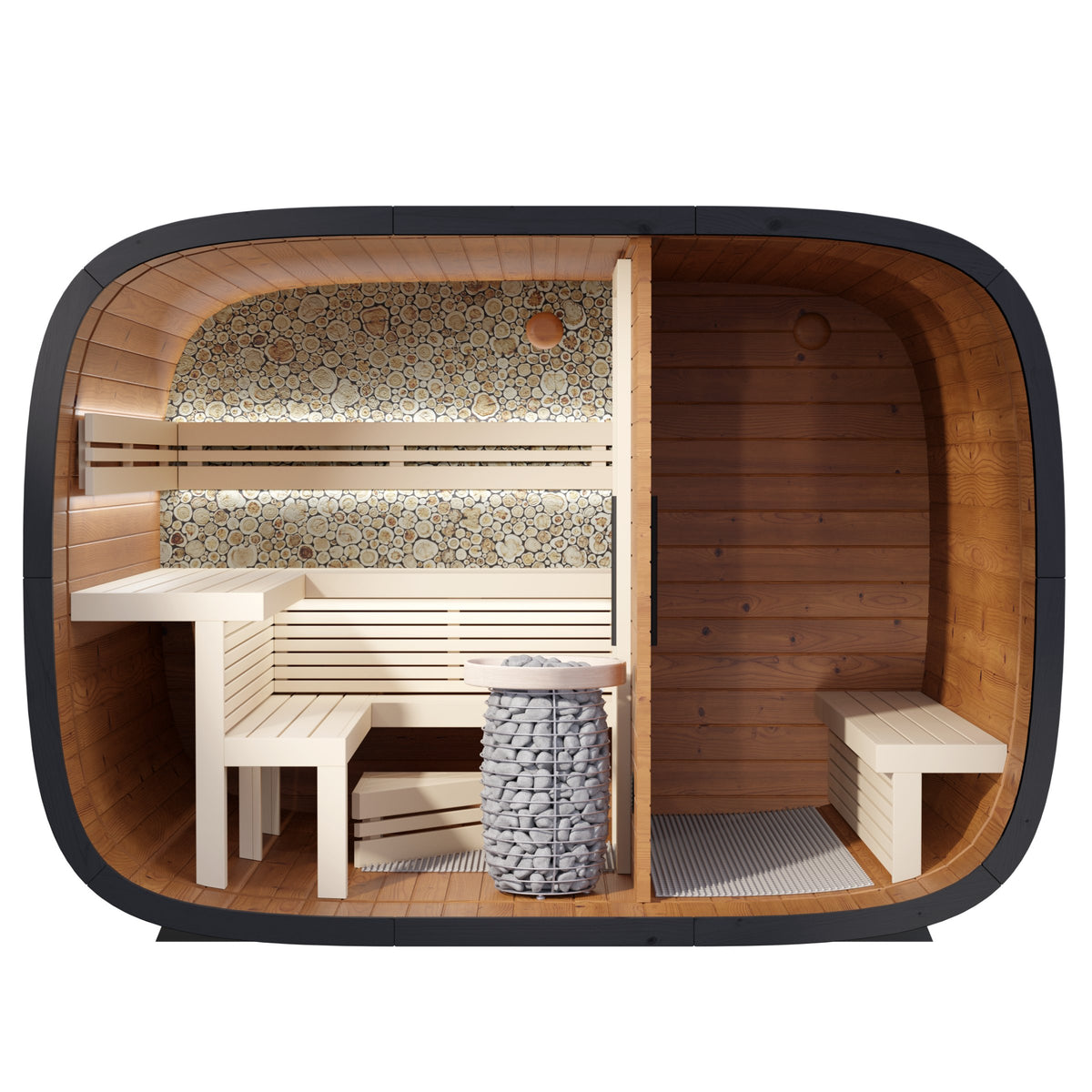 Leil Round Cube Double with juniper wall and front room