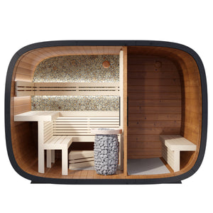 Leil Round Cube Double with juniper wall and front room