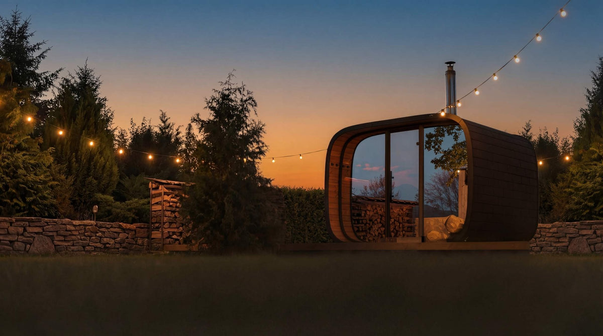 Leil Round Cube Single outdoor sauna with mirror-glass front