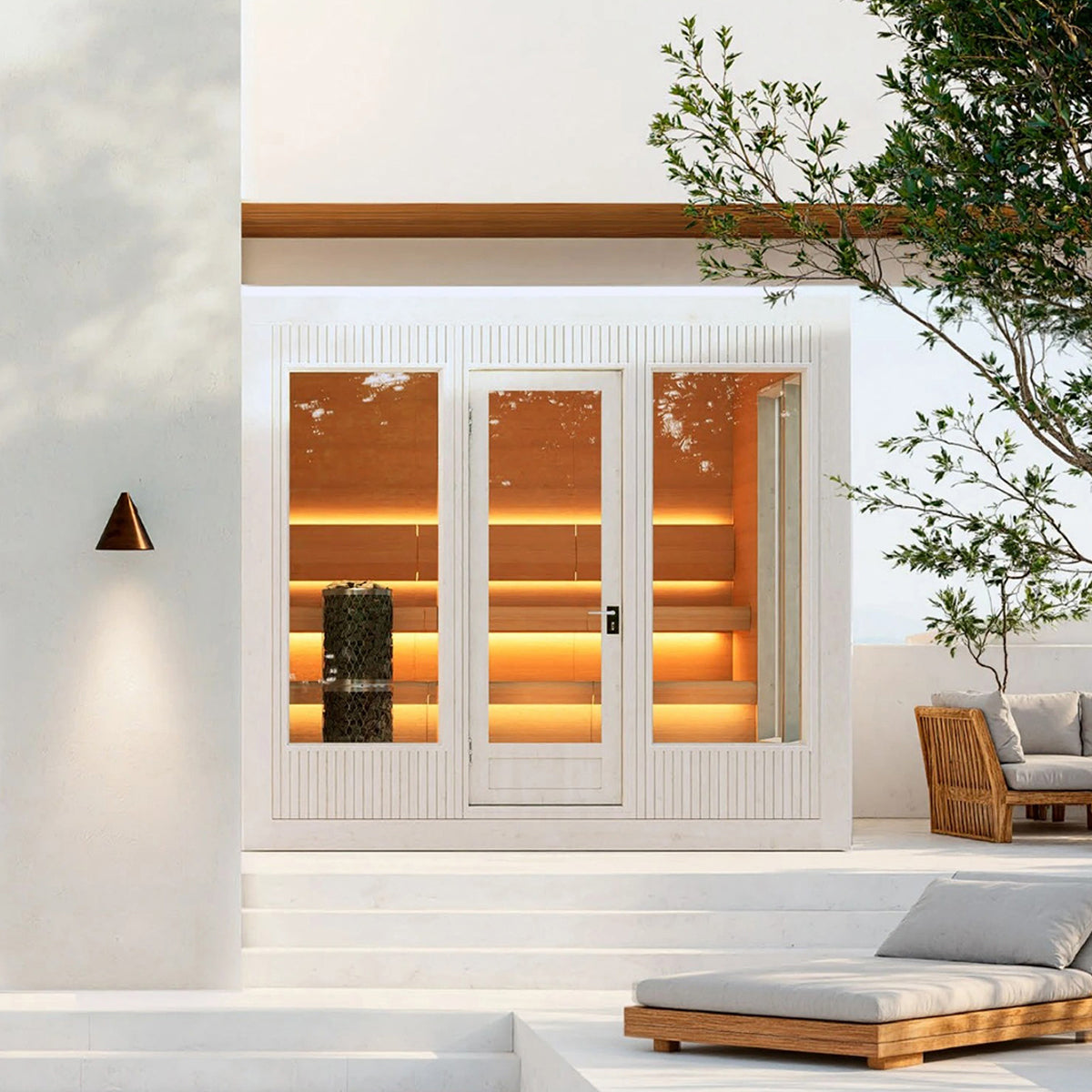 TAIVE Outdoor Sauna with 3 Large Windows and Straight Bench