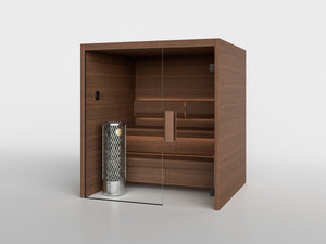 TAIVE cabin in Terva with the Basic bench behind a glass wall and door